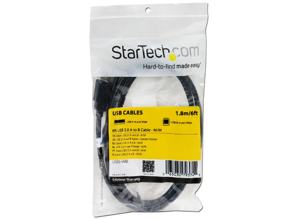 Cable StarTech de USB 2.0 tipo A (M) a USB tipo B (M), 1.8m, para Impresora y Escáner.