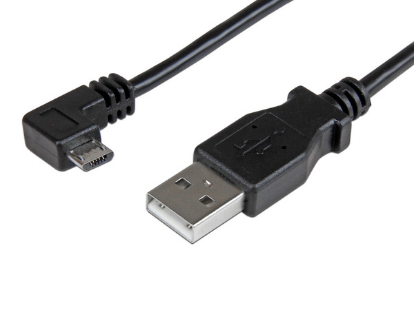 Cable de USB-A Macho a Micro USB Macho con conector acodado a la derecha, 1 m.