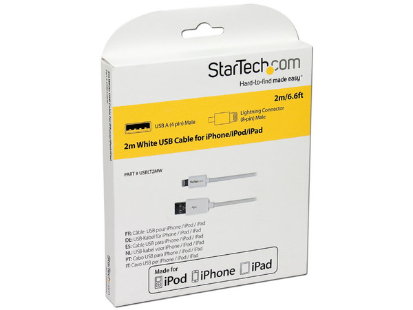 Cable StarTech de Lightning de 8 pin a USB para carga y sincronización, 2m.