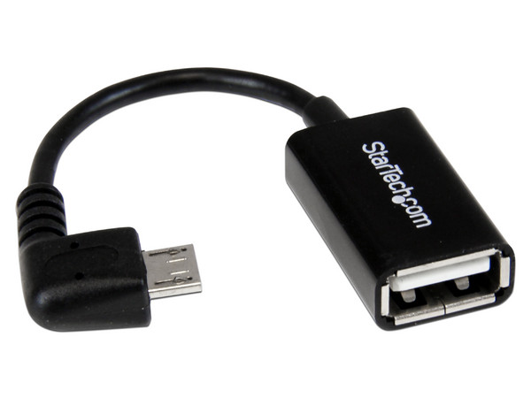 Cable Adaptador OTG StarTech de Micro USB (M) a USB A (H), Acodado en Ángulo Derecho, 12cm.