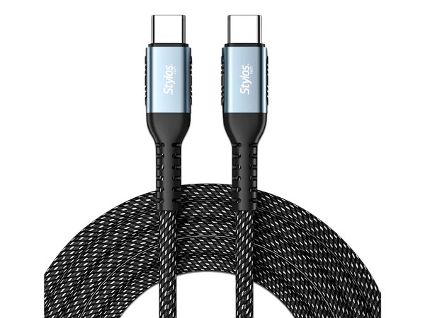 Cable USB Tipo C STYLOS STACC01B de 2m, Soporta carga rápida de 1000W. Color Negro.