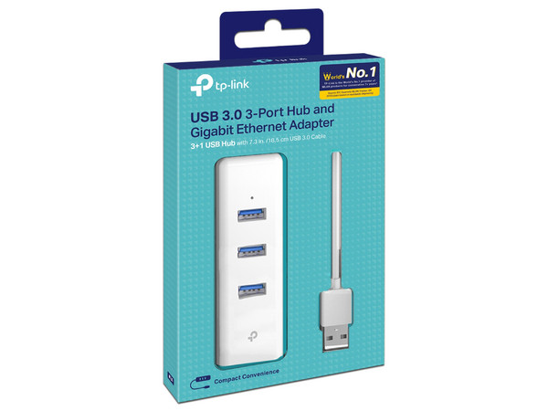 Adaptador USB TP-Link UE330 de USB-A (M) a USB-A y RJ-45 (H). Color Blanco.