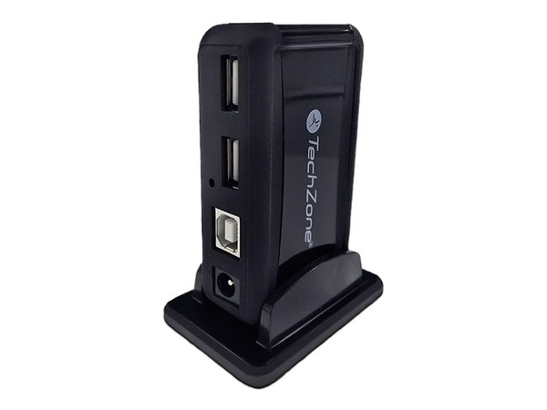 Concentrador HUB TechZone TZ17HUB01 USB 2.0 con 7 Puertos y alimentación A/C de Sobremesa.