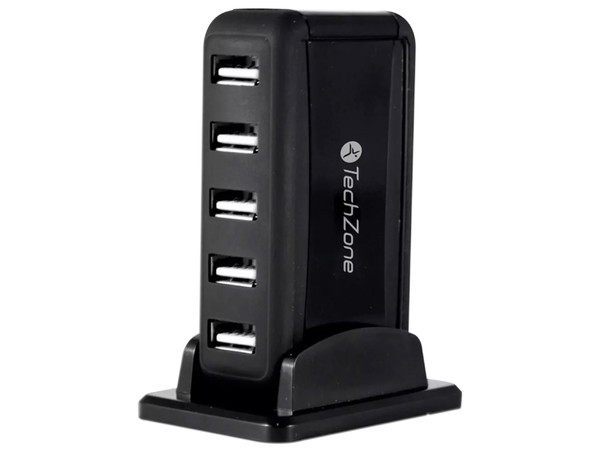 Concentrador HUB TechZone TZ17HUB01 USB 2.0 con 7 Puertos y alimentación A/C de Sobremesa.