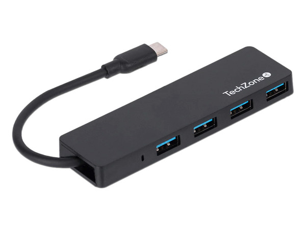 Hub TechZone TZACHB01 4 EN 1 USB 3.0, conexión USB tipo C. Color Negro
