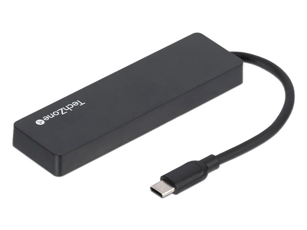 Hub TechZone TZACHB01 4 EN 1 USB 3.0, conexión USB tipo C. Color Negro