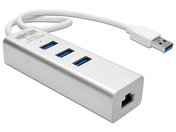 Adaptador Tripp Lite de USB 3.0 a Gigabit Ethernet, con Hub USB 3.0 de 3 Puertos, Color Blanco.