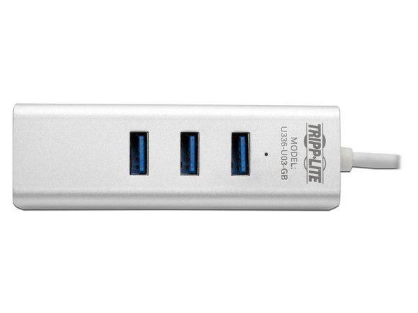 Adaptador Tripp Lite de USB 3.0 a Gigabit Ethernet, con Hub USB 3.0 de 3 Puertos, Color Blanco.