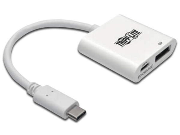 Convertidor TRIPP LITE USB-C a DisplayPort 4K con Puerto de Carga PD USB-C, compatible con Thunderbolt 3, Color Blanco.