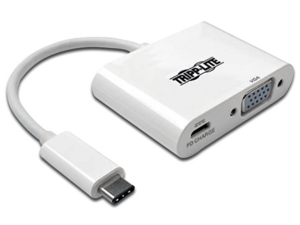 Adaptador TRIPP LITE USB 3.0 a VGA con Puerto de Carga USB-C PD, Compatible con Thunderbolt 3, Color Blanco.