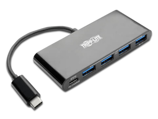 Conector Hub USB 3.0 TRIPP LITE de 4 puertos, Carga PD USB-C, Color Negro