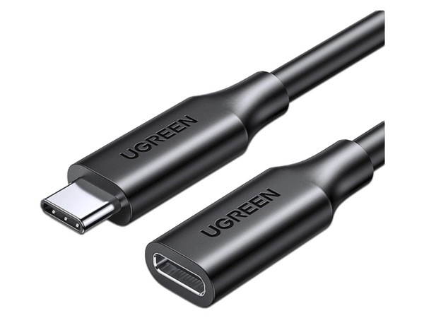 Cable Ugreen de USB-C Macho a USB-C Hembra, 1metro, Soporta hasta 100W para Carga Rápida. Color Negro.