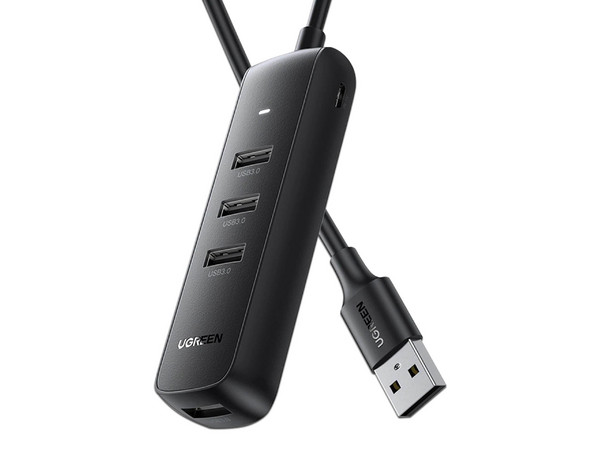 Hub UGREEN 10915 4 en 1, 1 x USB (M) a 4 Puertos USB 3.0 (H), Color Negro.