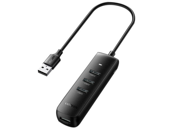 Hub UGREEN 10915 4 en 1, 1 x USB (M) a 4 Puertos USB 3.0 (H), Color Negro.