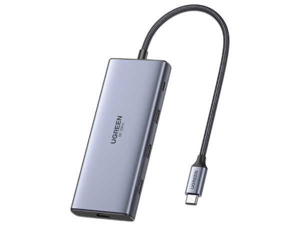 Docking Station UGREEN Revodok Pro 210 10 en 1, 3 Puertos USB-A, 2 Puertos USB Tipo C, 2 Puertos HDMI, Lector de Tarjeta TF, Lector de Tarjeta SD, 1 Puerto RJ-45. Color Gris.