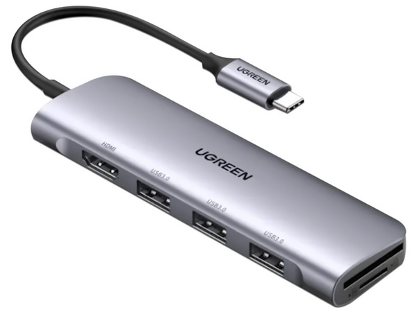 Hub USB-C Ugreen 20956A, 6 en 1, HDMI, USB 3.0 y lector de tarjeta SD.
