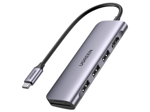 Hub USB-C Ugreen 20956A, 6 en 1, HDMI, USB 3.0 y lector de tarjeta SD.