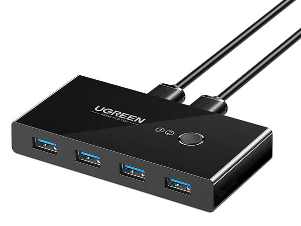 Hub USB UGREEN de 2 puertos USB  a 4 puertos USB 3.0, Incluye 2 cables USB de 1.5 m. Color Negro.