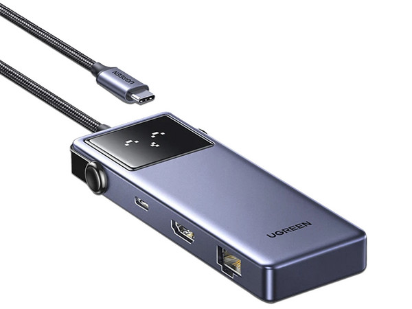Hub USB UGREEN 45155 7 en 1, 2 Puertos USB 3.0, 1 Puerto USB 2.0, 2 Puertos USB Tipo C, 1 Puerto RJ-45, 1 Puerto HDMI. Color Gris.