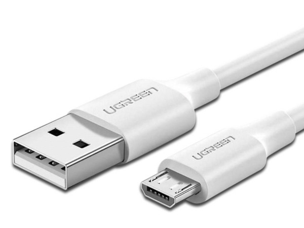 Cable de datos UGREEN de USB 2.0 a Micro USB, 1.5m de longitud. Color Blanco.
