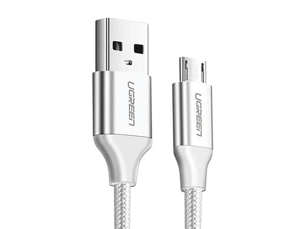 Cable UGREEN de USB 2.0 a Micro USB (M-M), Carga rápida, 1m. Color Plateado.