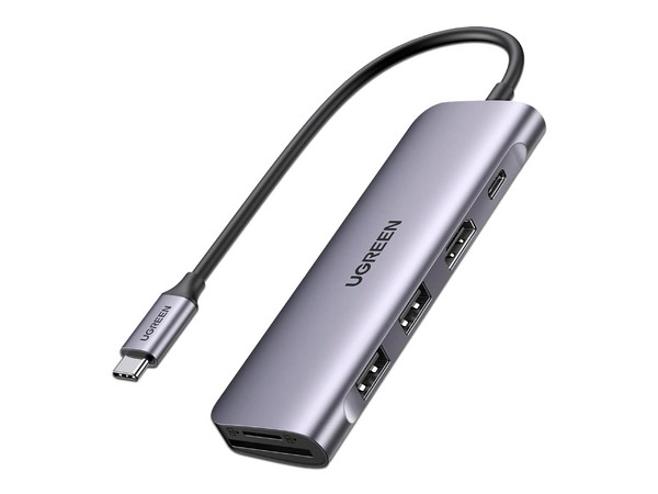 HUB USB Ugreen Multifuncional de USB-C a 2 x USB 3.0, 1 Lectro SD+TF, 1 x HDMI 4K y USB-C PD de 100W.