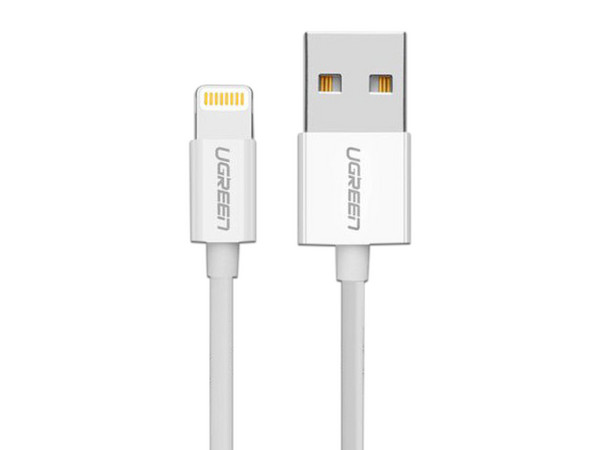 Cable de datos UGREEN de Lightning a USB 2.0, 1.5m de longitud. Color Blanco.