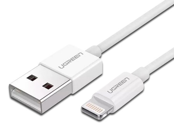 Cable de datos UGREEN de Lightning a USB 2.0, 1.5m de longitud. Color Blanco.