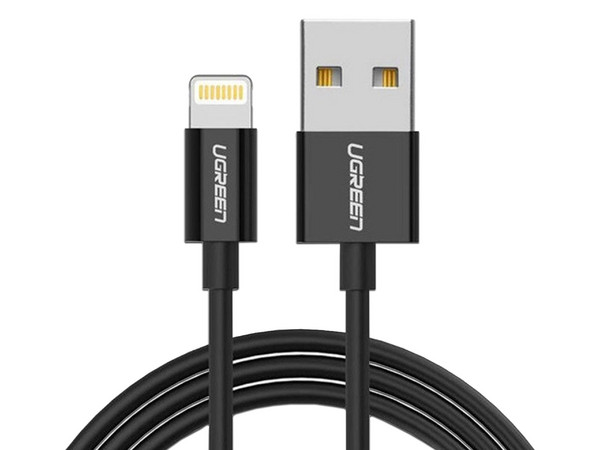 Cable de datos UGREEN de Lightning a USB 2.0, 1m de longitud. Color Negro.