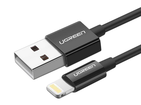 Cable de datos UGREEN de Lightning a USB 2.0, 1m de longitud. Color Negro.