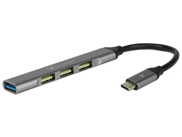 Hub USB Vorago HU-200, USB-C (M) a USB Tipo A (H), Color Gris.