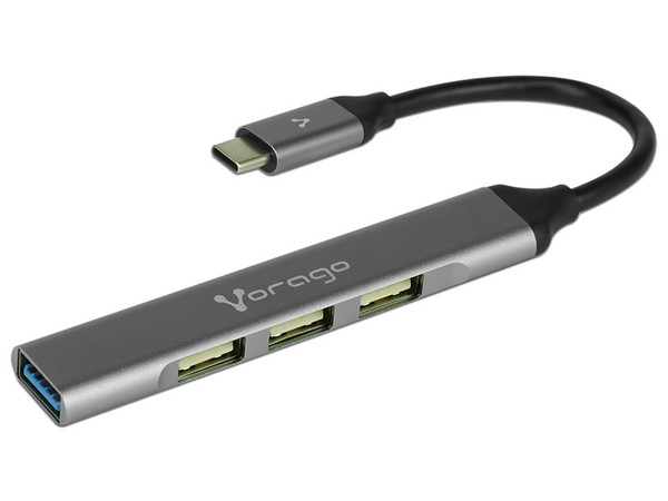 Hub USB Vorago HU-200, USB-C (M) a USB Tipo A (H), Color Gris.