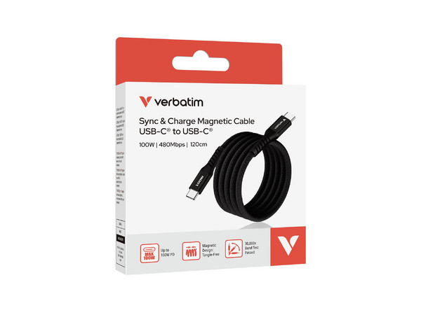 Cable Magnético, Verbatim, 100W Compacto 12cm, Color Negro.