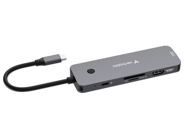 Hub USB Verbatim 32151 8 en 1, USB Tipo C, USB Tipo A, HDMI, Ranura MicroSD y SD, 8K 30Hz, 100W. Color Plata.