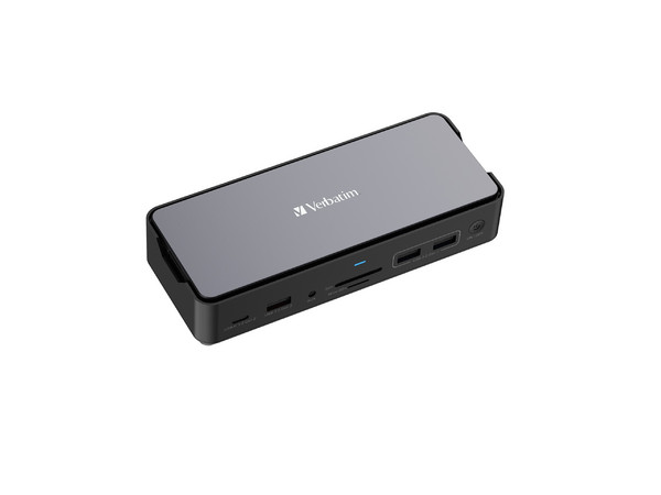 Docking Station Verbatim Pro 32174 15 en 1, USB Tipo C y A, RJ-45, HDMI, SSD Vi3000 de 256 GB Incluido. Color Gris.
