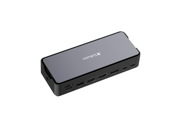 Docking Station Verbatim Pro 32174 15 en 1, USB Tipo C y A, RJ-45, HDMI, SSD Vi3000 de 256 GB Incluido. Color Gris.