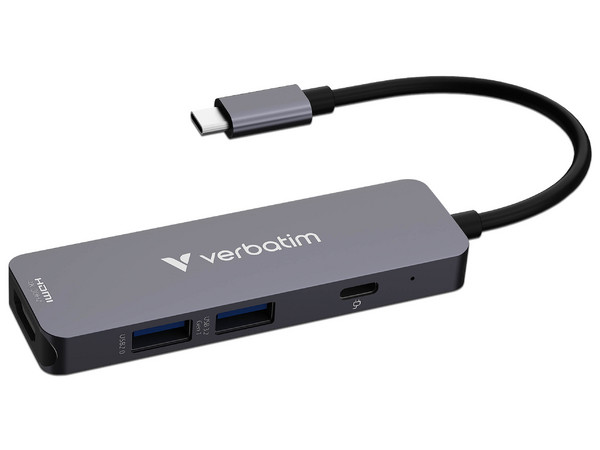 Hub Verbatim Essentials Multipuerto USB- C con 4 Puertos, Color Plateado.