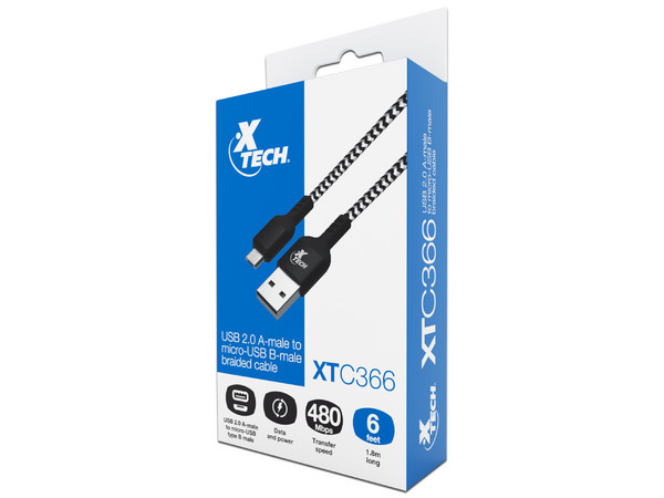 Cable XTech XTC-366 USB A (M) a Micro USB B (M), 1.8m, Color Blanco/Negro.