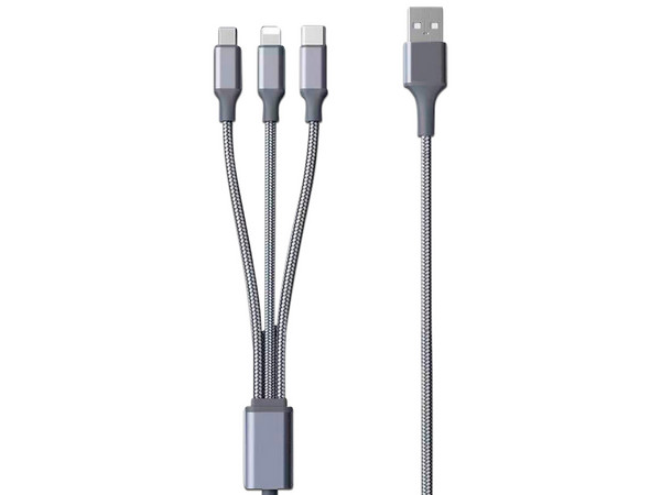 Cable de Alimentación YAGUARET de carga rápida, 3 en 1, USB-C, Color Gris.