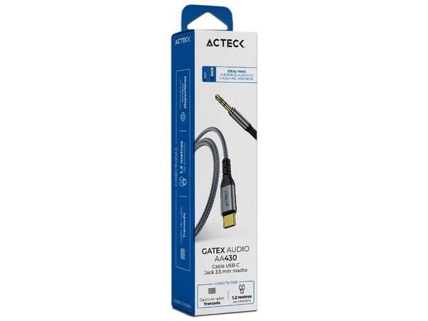 Adaptador Acteck Gatex Audio AA430, USB-C a Jack 3.5 mm (M-M), 1.2 m. Color Gris.