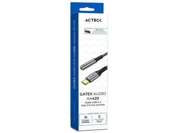 Adaptador Acteck Gatex Audio AA420, USB-C a Jack 3.5 mm (M-H). Color Gris.