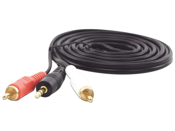Cable de Audio Epcom EP-RCA35 de 2 Conectores RCA Macho a Jack 3.5mm Macho, Estéreo, 1.8m. Color Negro.