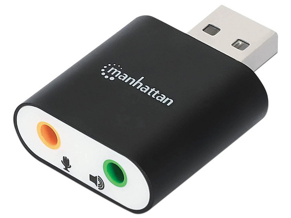 Adaptador de Sonido Manhattan 152754, USB-A a 3.5 mm (M-H), Admite Sonido Estéreo 2.1, Color Negro.