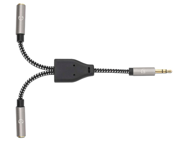 Adaptador de Auriculares en Y, de un Plug a 2 salidas 3.5 mm.