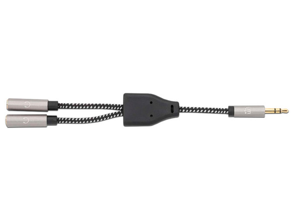 Adaptador de Auriculares en Y, de un Plug a 2 salidas 3.5 mm.