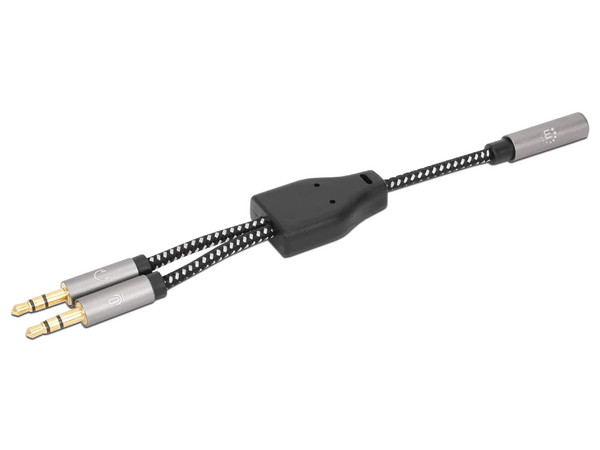 Adaptador de Audio Manhattan de plug 3.5mm hembra a 2 plug 3.5mm Macho.