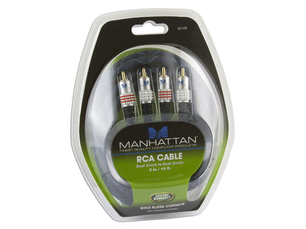 Cable de 2 conectores RCA a 2 conectores RCA, azul, 3m