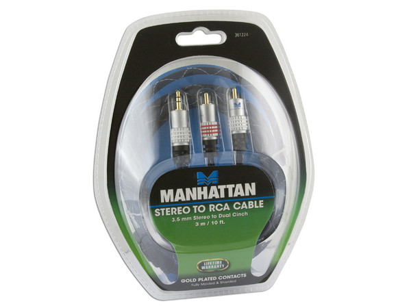 Cable estéreo 3.5 mm  a conexión dual RCA, azul, 3m
