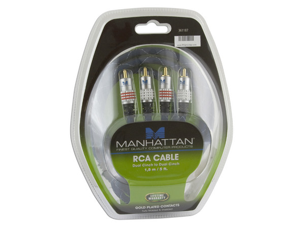 Cable de Audio 2 conectores RCA a 2 conectores RCA, azul, 1.5m                      