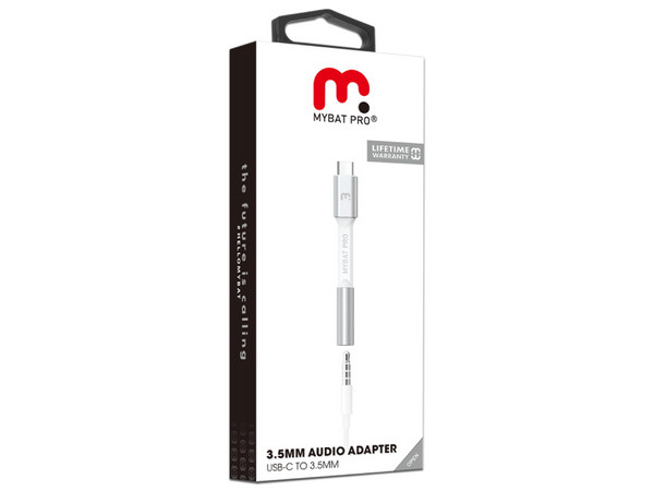 Adaptador Mybat RCBC3MN38W08, USB-C a audio jack 3.5mm.
